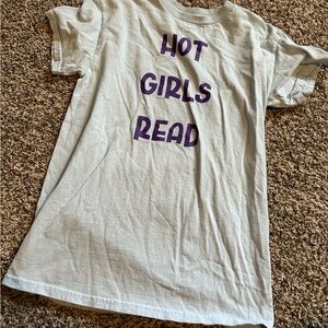 Gildan Light Blue Tee with Purple Text “Hot Girls Read”